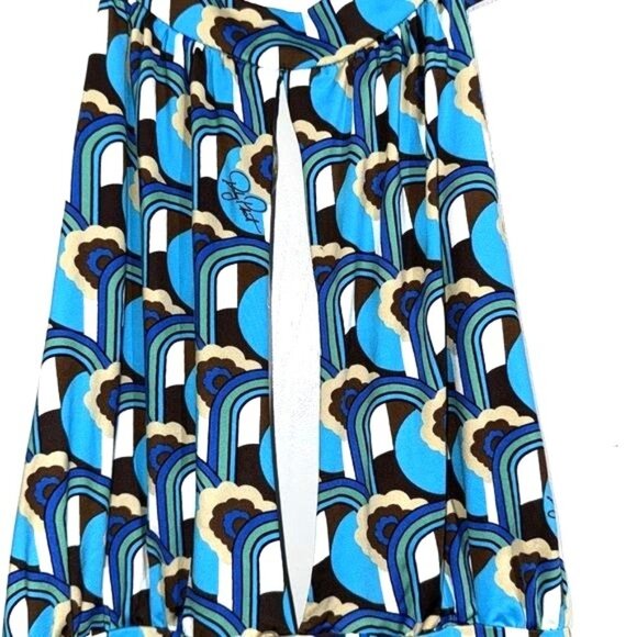 Baby Phat Blue & Brown Retro Print Halter Maxi Dress L/G - Picture 5 of 11